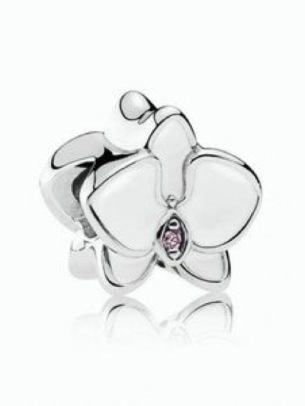 Pandora Silver Orchid Charm with Pink Stone